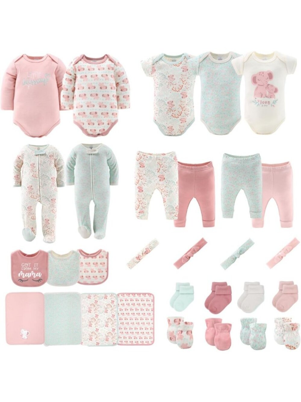 Adorable 30-Piece Baby Girl Layette Gift Set - Floral Elephant, Newborn